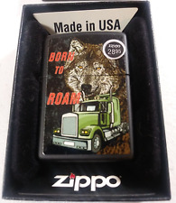 Zippo Lighter Semi Truck and Wolf Mens Windproof 1.5x2 Black Matte  Collectible picture
