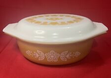 Vtg. (1970’s) Pyrex 043 Butterfly Gold Oval  1.5 QT Casserole Dish/Matching Lid picture