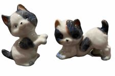 Pair (2) Miniature Blue/Gray White Cats Kittens Ceramic Figurines Japan Label picture