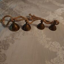 Vintage Graduated Lightly Etched Brass Bells on Rope Rustic Farmhouse Decor picture