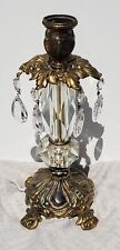 Vintage Hollywood Regency Crystal Prism Brass Candlestick Holder picture
