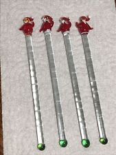 VTG Drulane Designs Blown Glass Drink Stir Sticks w/Christmas Santa- 4 Sticks picture