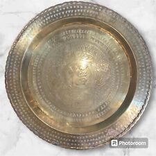Vintage Asian Brass Round Wall Hanging Tray Large 26” Plate Made In Hong Kong picture