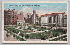 Postcard St Louis Missouri Sunken Gardens Public Library Christ Church Cathedral picture