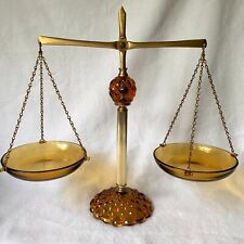 Princess House Vintage Amber Glass Scales of Justice With Brass Stand 15