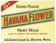GENUINE CIGAR BOX LABEL VINTAGE 1940S HAVANA FLOWER BOSTON EMBOSSED LETTERING picture