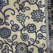 Vintage Fabric Upholstery Navy White Jacquard 1.5 Y Cotton Colonial  picture
