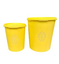 2 Vtg 70s Servalier Tupperware Yellow Canisters & Lids 807-7 811-13 6.5” & 5” picture