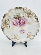Antique RS PRUSSIA Floral Molded Pink Roses Gilt Edge 7.5” Decorative Plate picture