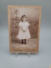 Antique Cabinet Card Little Girl Posing Big Eyes White Dress Decorative Backdrop picture