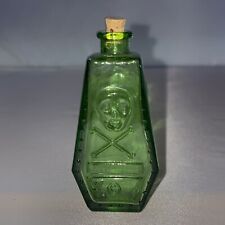 Vintage  3” Wheaton Green Glass RIP/Skull and Crossbones Bottle - picture