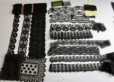 Lg Lot Antique French Victorian Black Bobbin Lace Trim,  Sewing, Dolls picture