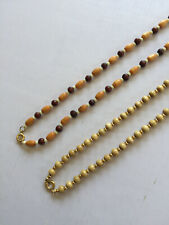 2 VTG  COOL natural wood / seed beaded string Necklaces beige 15