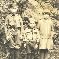 Vintage 1920's Postcard Siblings Children Posed Outside picture