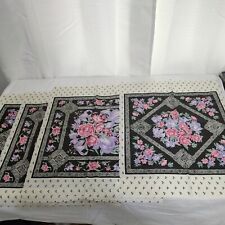 4 Cotton Fabric Panel blocks floral pink purple black Cottagecore 16.5x16 pillow picture