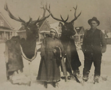Antique RPPC Hunting Woman Deer Taxidermy Mount Furs Houses Winter Snow Odd #5 picture