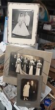 3 Antique Deco Black & White WEDDING Bride Photos Cardboard Folding Frame picture