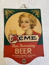 RARE 1933 Acme Beer Paper Sign Non Fattening National Recovery Act 10.5