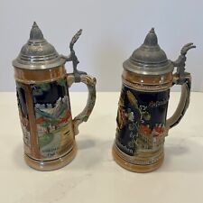 Pair of .5L German Steins with pewter lids- Made in Germany 9.5