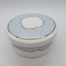 MCM Wedgwood Covered Trinket Dish Ring Holder Pattern is Venice Blue Gold Scroll picture