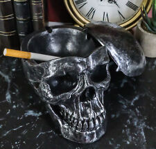 Gothic Silver Black Homosapien Skull Ashtray Statue Haunted Pirate Loot Box picture