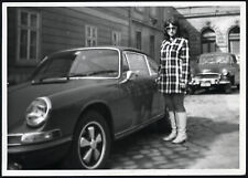 Larger size Porsche 911 classic car, girl in lack boots, sunglasses, Vintage fin picture