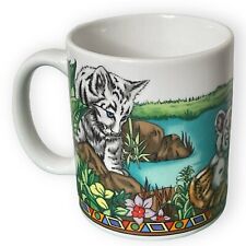 Vtg 90s Bush Gardens Ceramic Tea Coffee Mug White Brown Tigers picture