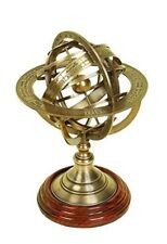 Globe Zodiac Engraved Wooden Base Nautical Gift Brass Armillary Globe Astrolabe picture