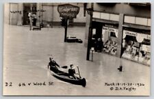Pittsburgh PA 1936 Flood Men Rowing At 6th & Wood St Feigley Photo Postcard Y23 picture