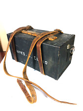 Vintage Safe Chest Fireproof Metal Strong box Leather Strap with new keys picture