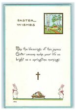 1914 Easter Bergman Cross Bunnies With Eggs Farm Trees Home Antique Postcard   picture