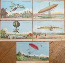 Fantasy Aviation 1910 French Chocolate Advertising Postcard Set Airship Airplane picture