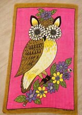 Vintage 70s Owls Towel Linen Old Bleach #23 picture