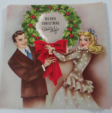Christmas Greeting Card Merry Christmas Dear Wife 3D Wreath Holiday 1948 picture