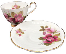 Clare LTD Tea Cup and Saucer Roses Red Pink Gold Trim Vintage England picture