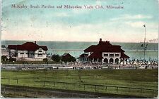 1914 Postcard McKinley Beach Pavilion and Milwaukee Yacht Club WI People Wis picture