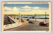 Portland ME-Maine, South Portland Bridge, Vintage Cars, Antique Vintage Postcard picture