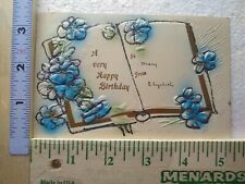 Postcard A very Happy Birthday with Book Flowers Embossed Art Print picture