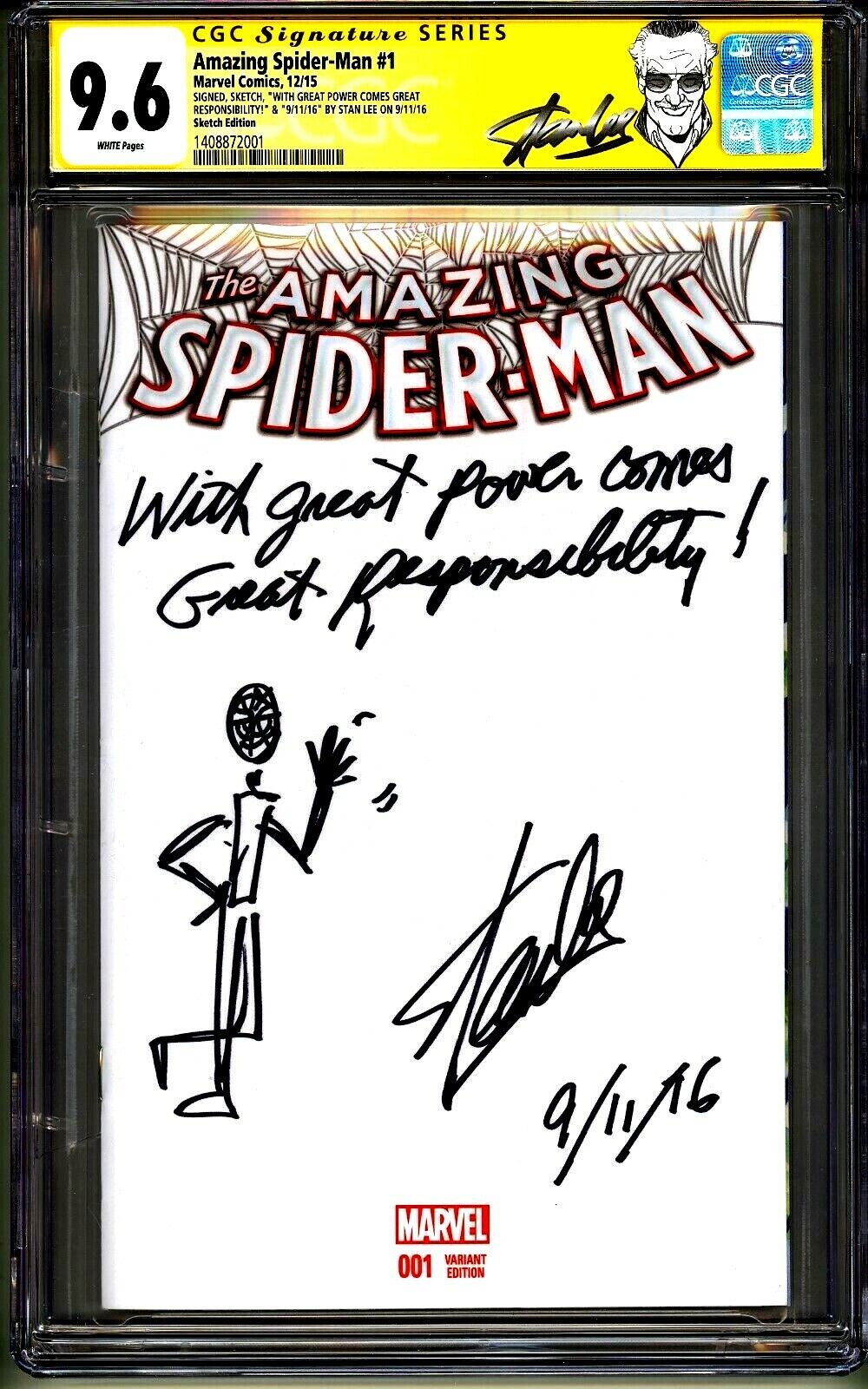 💥AMAZING SPIDER-MAN #1 CGC SS 9.6 STAN LEE SIGNED SKETCH DATE QUOTE COMMENT 1/1