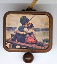 Vintage MCM Hummel pull string music box 2 children fishing - WORKS - see video picture