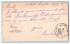 1889 Gentlemenly Letter State Center Iowa IA Clinton Iowa IA Postal Card picture