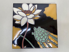 Vintage Sybil Shane Studio Ceramic TURTLE Flower Tile Felt  5 7/8