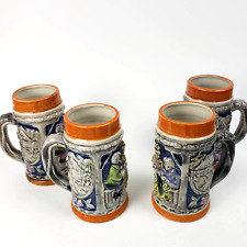 Set of 4 Vintage German Style Ceramic Figural People Houses Beer Stein Mugs 5.5