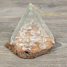 Vintage Glass Mini Nativity Scene Christmas Ornament Clear Wood Baby Jesus picture