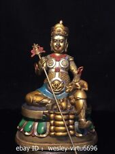 Tibet Old Hand Painted Copper Yellow Jambhala Vaishravana Buddha Statue 25CM picture