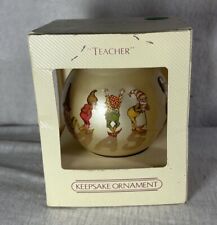 VINTAGE HALLMARK CHRISTMAS ORNAMENT 1982 GLASS BALL TEACHER IN BOX  GNOMES TROLL picture