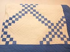 Vtg 2 Color Blue & White Homemade Double Irish Chain Patchwork Quilt 66x76 Posta picture