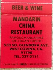 Vtg Matchbook Cover West Covina CA Mandarin China Restaurant Lunch Dinner to Go picture