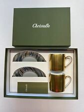 Christofle Porcelain Café Set for 2 Tete-a-Tete Vagues Hand-Applied Gold NEW picture