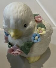 ceramic chick figurine white with floral necklace  picture